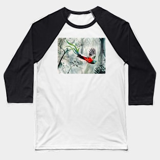 Quetzal Flying in Misty Forest Baseball T-Shirt